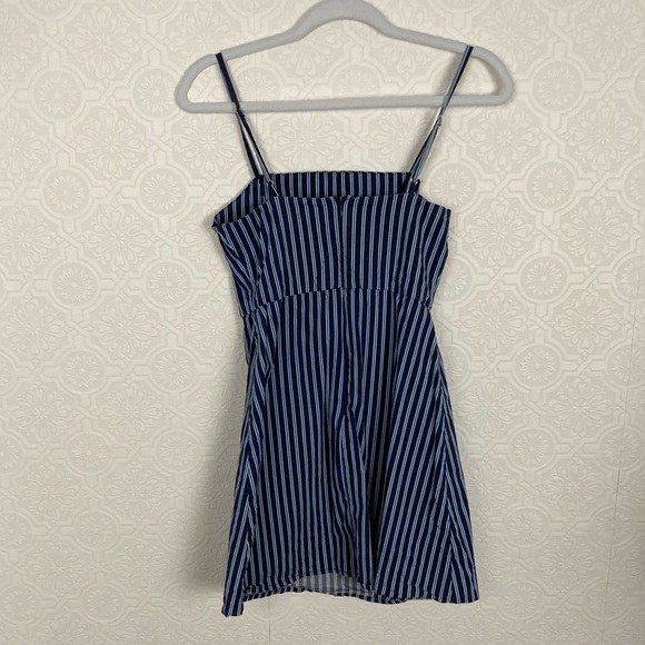 Urban Outfitters Kimchi Blue Mini Dress Stripes Blue Babydoll Square Neck Strap - Picture 9 of 12